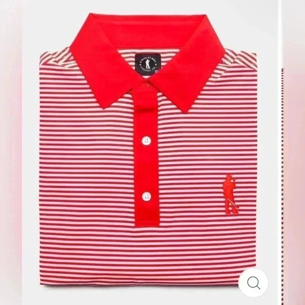 USAG U Suck At Golf Polo Shirt Mens Medium Red Stripe Beer Performance Stretch